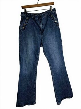 GAP Dark Blue Flare Jeans with Button-Detail Pockets 70's Vibe Boho